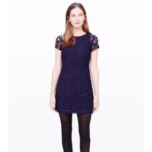 CLUB MONACO Witherbee Lace Mini Dress Navy Blue Short Sleeves Lined Women's 2